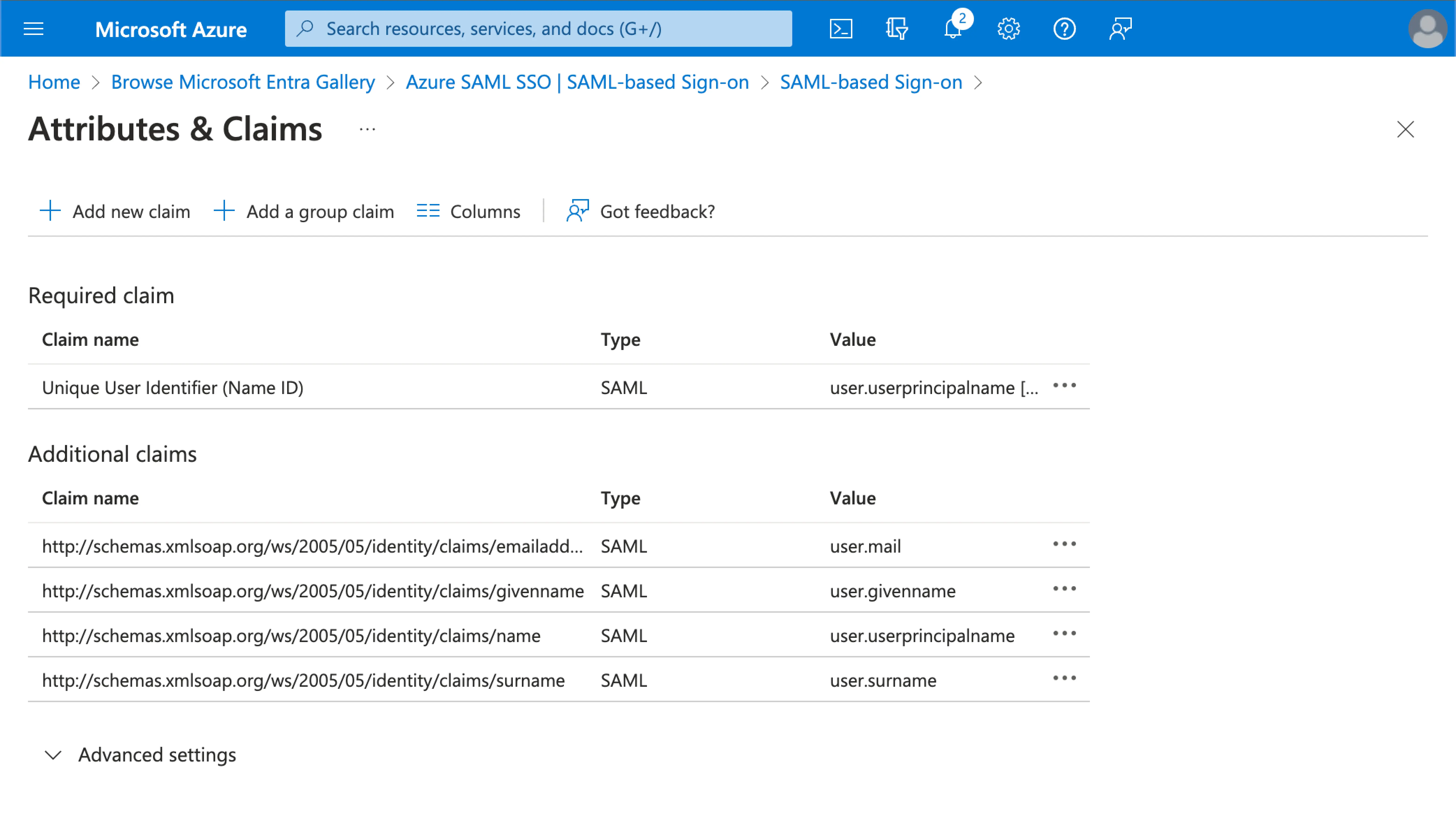 Mapeo de atributos predeterminado de Azure AD